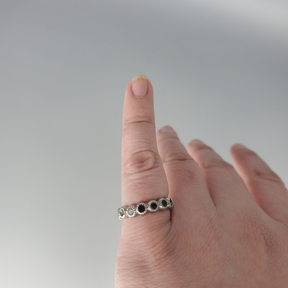 Silvertone Black Filled Ring - Picture 4 of 7